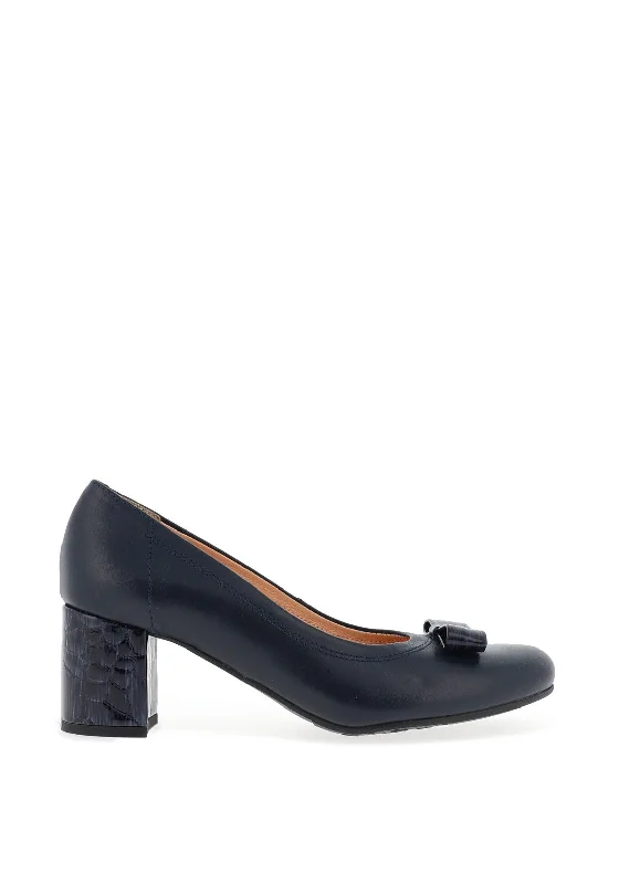 Trendy Chunky Heel Pumps for Casual Wear--Bioeco by Arka Leather Block Heel Shoes, Navy