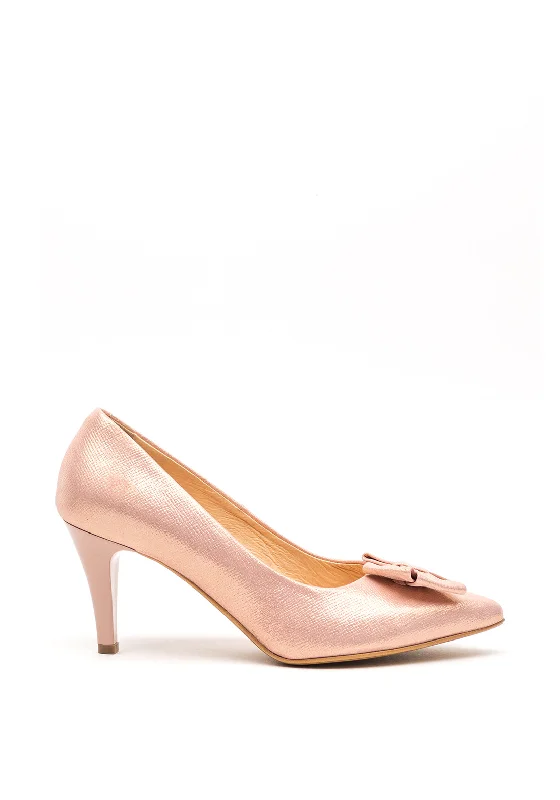 Bioeco by Arka Leather Shimmer Large Bow Court Shoes, Pink---Charming Bow Pumps for a Cute and Stylish Look