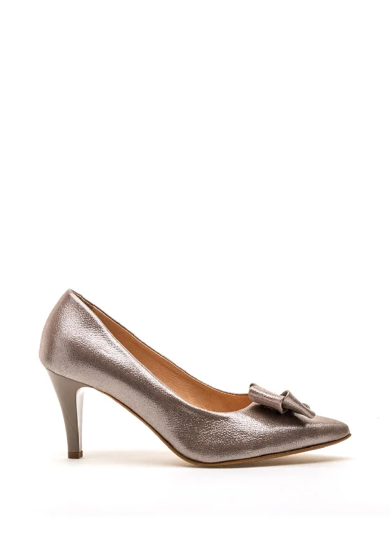 Bioeco by Arka Metallic Print Shimmer Large Bow Court Shoes, Taupe---Charming Bow Pumps for a Cute and Stylish Look