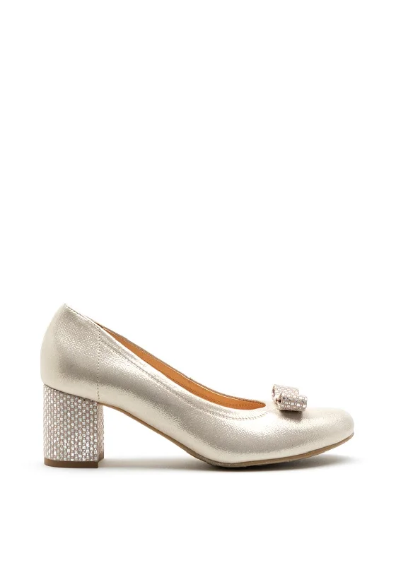 Bioeco by Arka Shimmer Leather Bow Court Shoes, Gold---Charming Bow Pumps for a Cute and Stylish Look