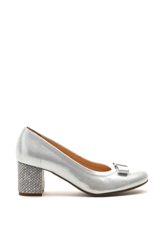 Bioeco by Arka Shimmer Leather Bow Court Shoes, Silver---Charming Bow Pumps for a Cute and Stylish Look