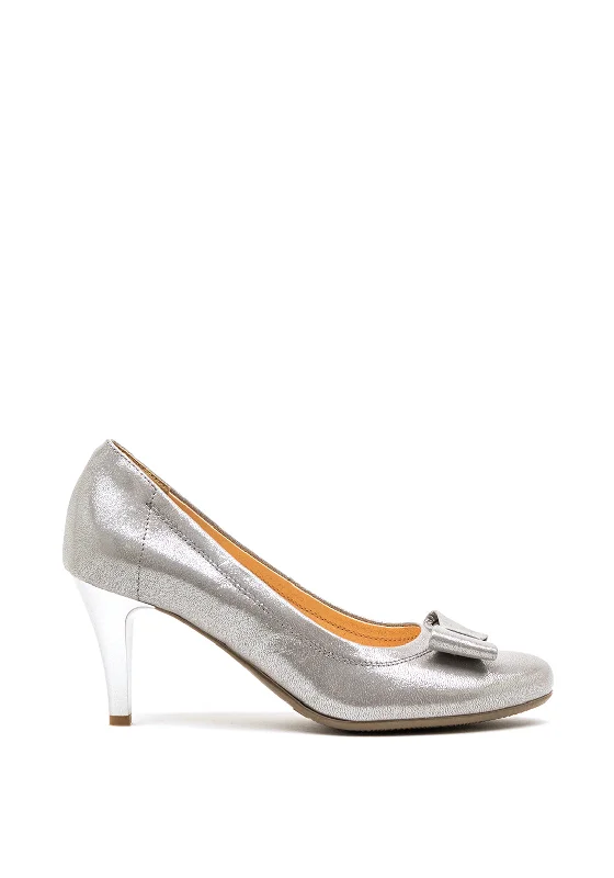 Affordable Suede Ankle Pumps for All-Day Wear--Bioeco by Arka Suede Shimmer Bow Court Shoes, Silver