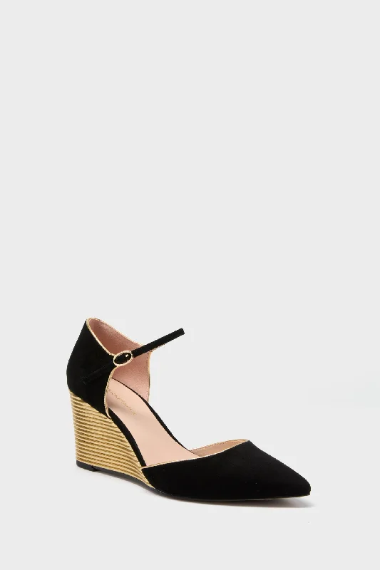 Stiletto Heel Pumps with Perfect Fit--Black and Gold Darcy Wedges-Fashionable & Classic