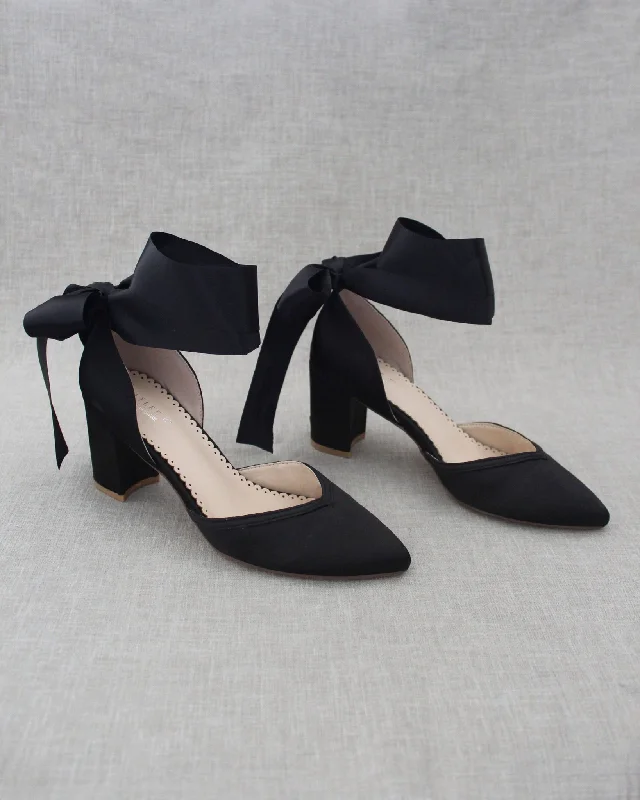 Trendy Chunky Heel Pumps for Casual Wear--Ankle Wrap Tie Evening Block Heels