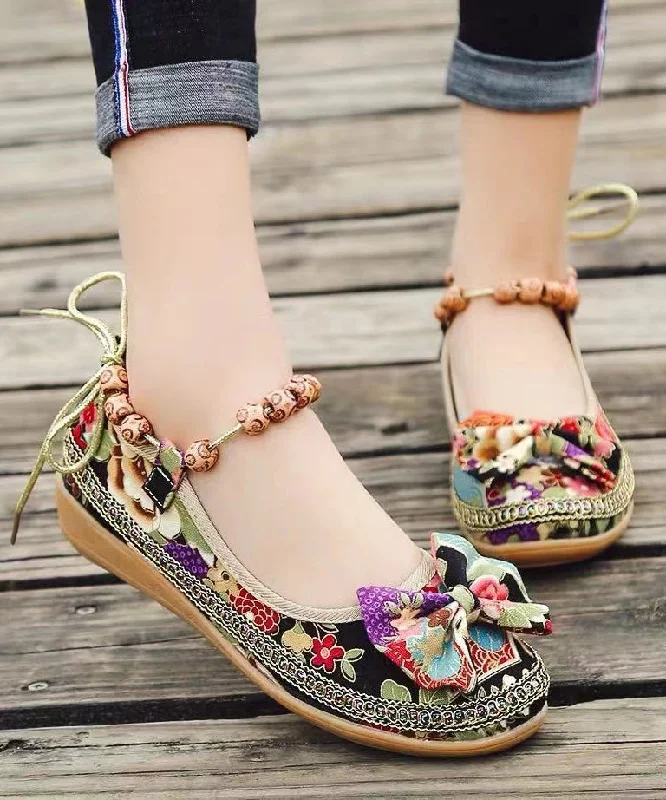 Black Bow Splicing Boho Wedge High Wedge Heels Shoes---Charming Bow Pumps for a Cute and Stylish Look