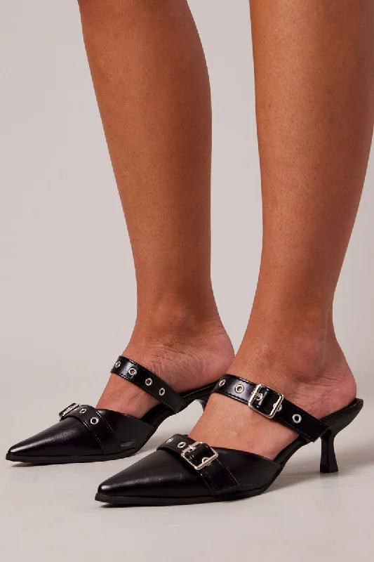 Stiletto Heel Pumps with Perfect Fit--Black Buckle Heeled Shoes-Fashionable & Classic