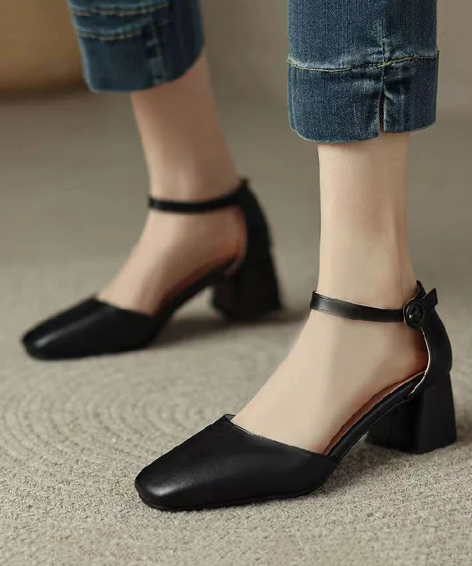 Versatile Dress Heels for Formal and Casual Wear---Black Buckle Strap Splicing Plus Size Chunky High Heels