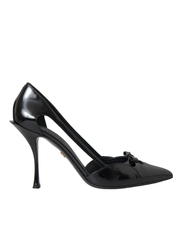 Black Calf Leather Pointed Heels Pumps Shoes---Comfortable Leather Pumps for Office and Everyday Wear