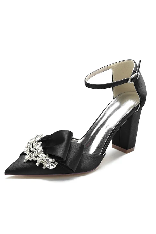 Black Chunky High Heel Shoes with Bow---Charming Bow Pumps for a Cute and Stylish Look