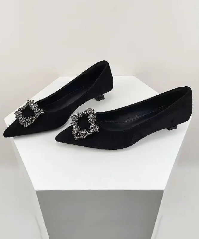 Black Comfy Splicing Kitten Shoes Pointed Toe Women---Fashionable Kitten Heels for Date Night