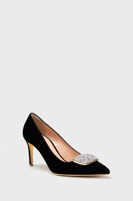 Luxurious Velvet Women's Pumps with Soft Finish---Black Crushed Velvet New Nada Heels