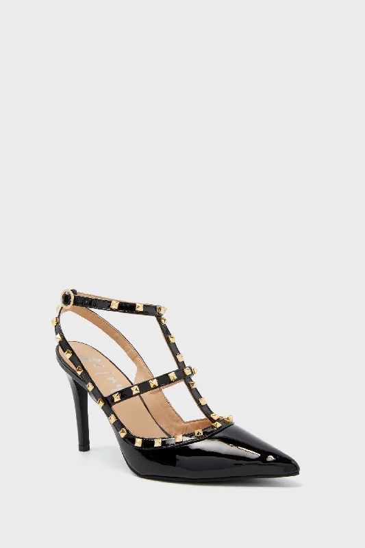 Stiletto Heel Pumps with Perfect Fit--Black Elodie Studded Heels-Fashionable & Classic