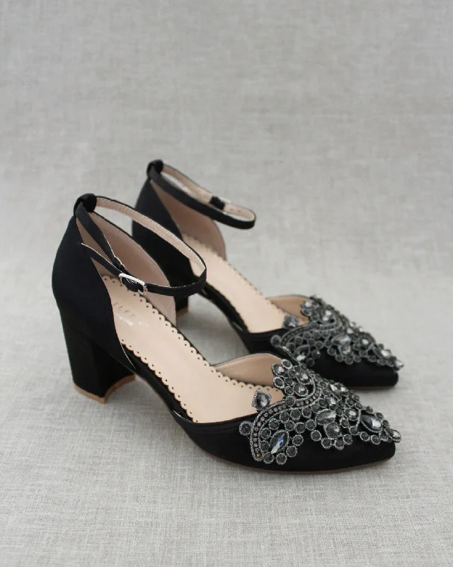 Affordable Rhinestone Pumps for a Dazzling Look---Embellished Rhinestones Evening Block Heel