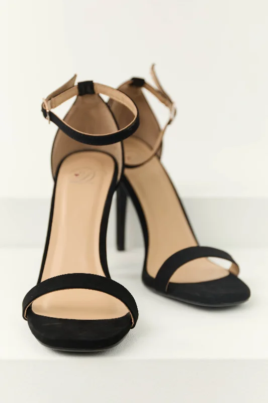 Stylish Ankle Strap Heels for Women--Black Nubuck Ankle Strap High Heels