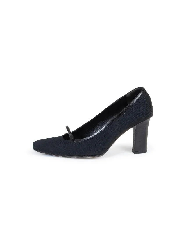 Stiletto Heel Pumps with Perfect Fit--Black Linen Heels-Fashionable & Classic