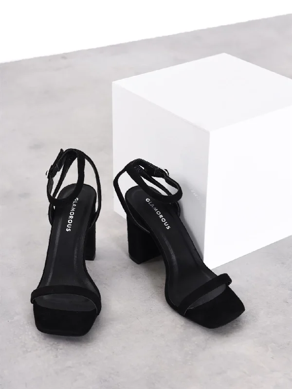 Trendy Chunky Heel Pumps for Casual Wear--Black-Micro Thin-Strap High-Heels