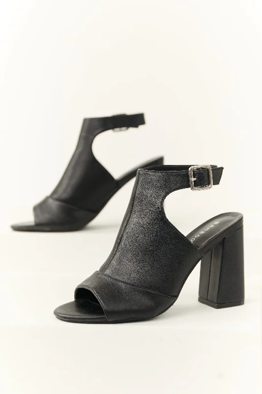 Stylish Open Toe Heels for Summer--Black Open Toe Strap Chunky Heels