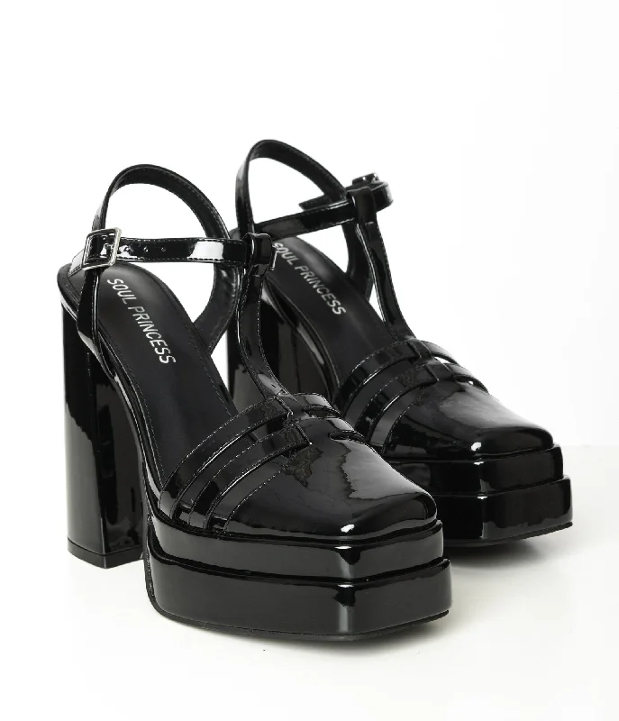 Sleek and Shiny Patent Pump Heels for a Polished Look--Black Patent Leatherette Wendy Platform Heels