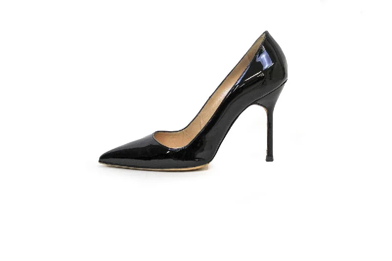 Sleek and Shiny Patent Pump Heels for a Polished Look--Patent Black Pointed-Toe Pumps