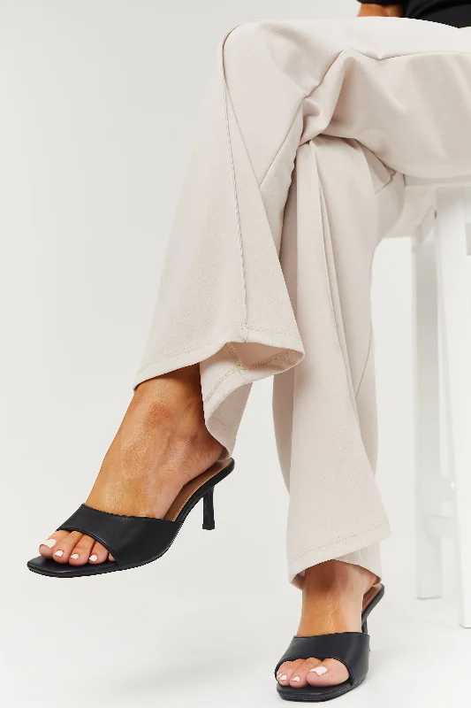 Stylish Open Toe Heels for Summer--Black Pleather Open Toe Slip On Low Heels