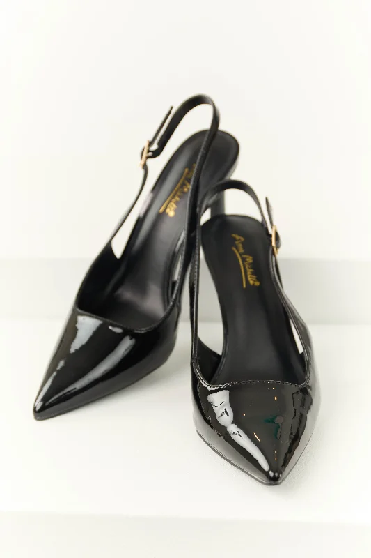 Stiletto Heel Pumps with Perfect Fit--Black Pointed Toe Slingback Heels-Fashionable & Classic