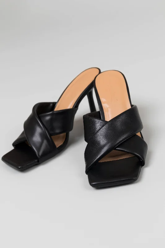 Black Square Toe Cross Strap Heels---Durable Square Toe Block Heels for Everyday Use