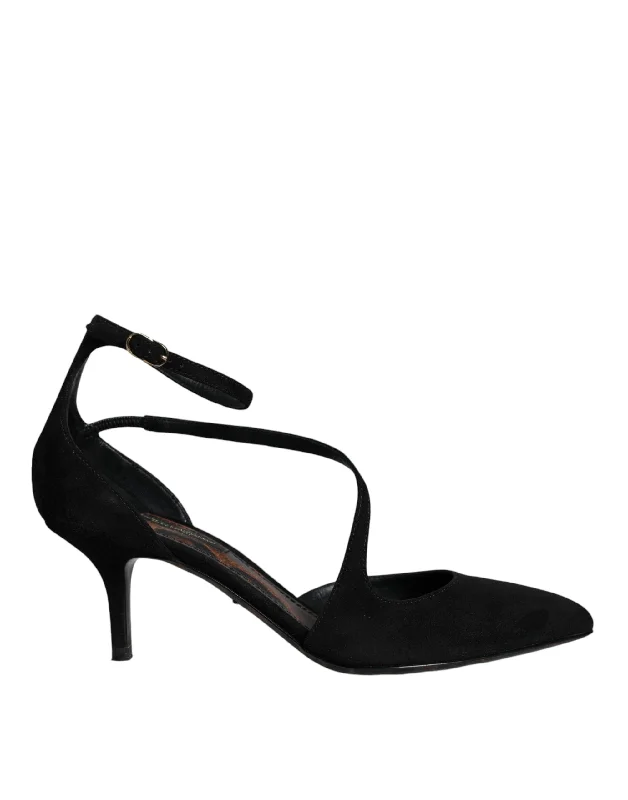 Stylish Ankle Strap Heels for Women--Black Suede Ankle Strap Pumps Heels Shoes