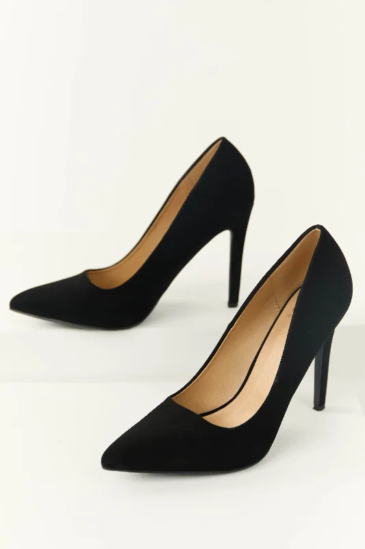 Affordable Suede Ankle Pumps for All-Day Wear--Black Suede Pointed Toe High Heel Pumps