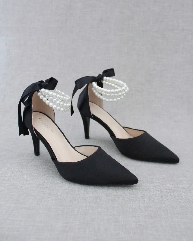 Trinity Pearl Wrap Evening Shoes---Elegant Evening Heels for Weddings and Parties