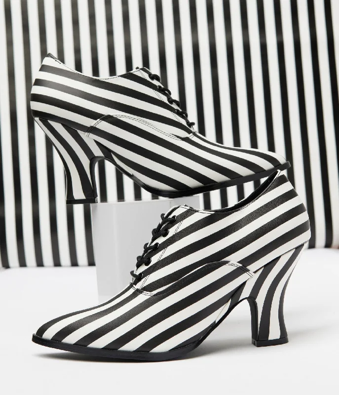 Versatile Heeled Sandals for Any Occasion---Strange Cult Black & White Stripe Victoria Heels