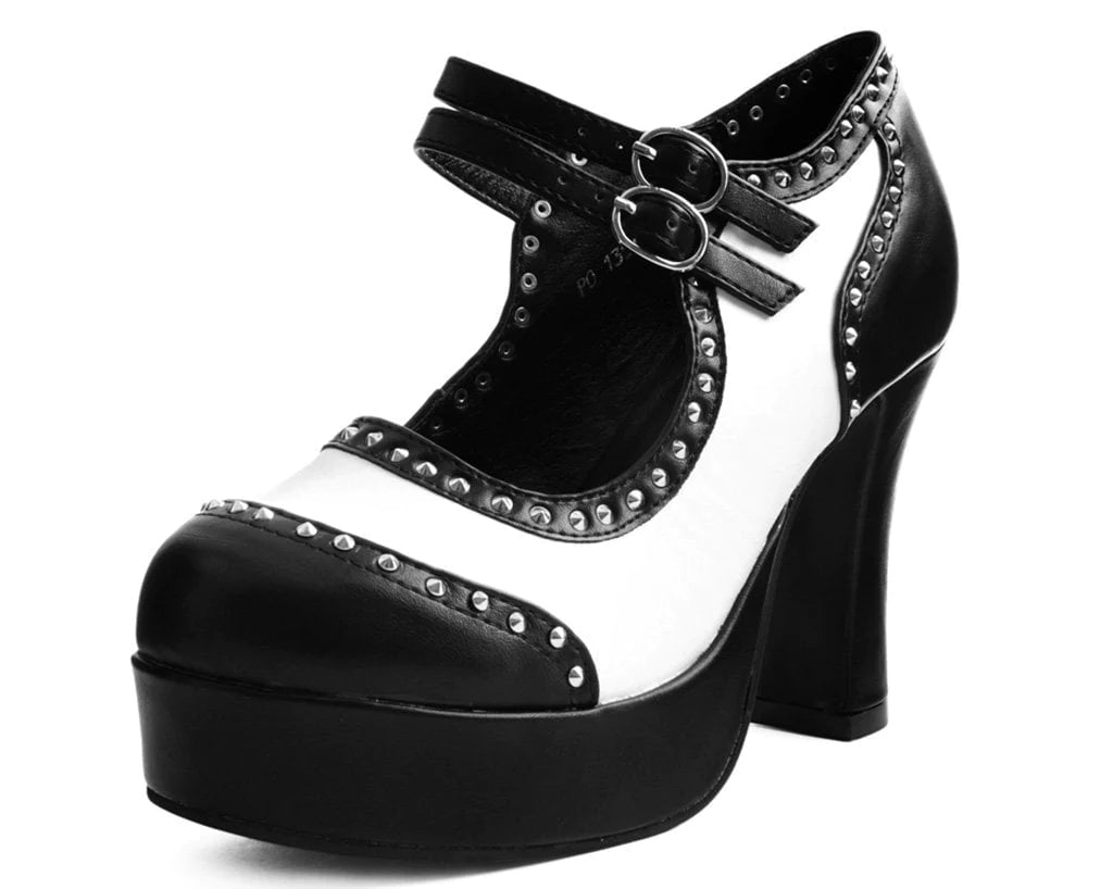 Stylish Platform Heels for Extra Height--Black & White Studded Classic Platform Heel