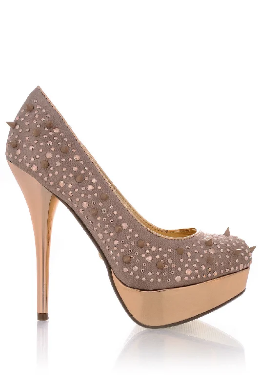 Stiletto Heel Pumps with Perfect Fit--BLINK ANGELITA Rose Gold Studded Pumps-Fashionable & Classic