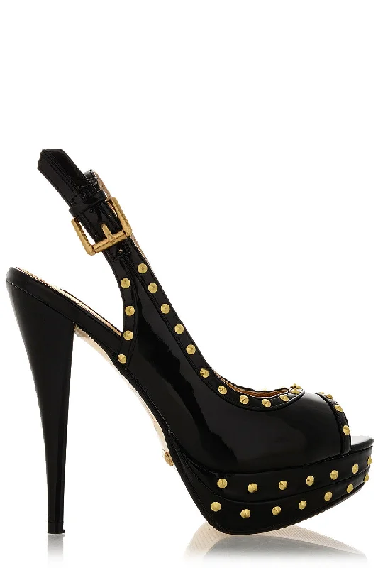 Stylish Platform Heels for Extra Height--BLINK CARRIE Black Studded Platforms