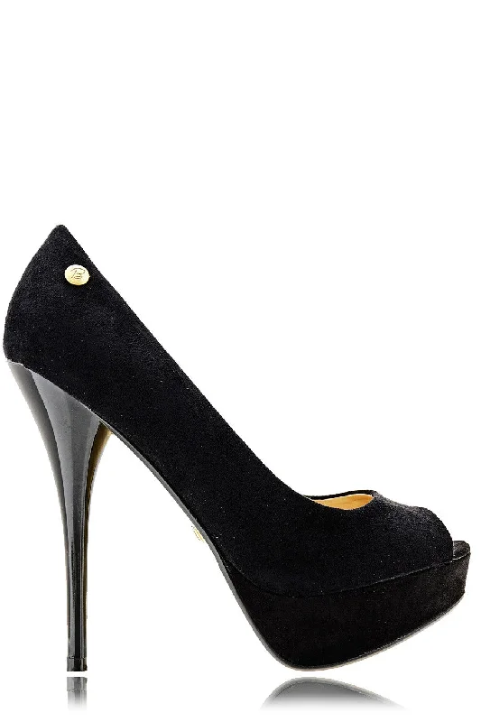 Affordable Suede Ankle Pumps for All-Day Wear--BLINK CLAIRE Black Suede Peep Toes