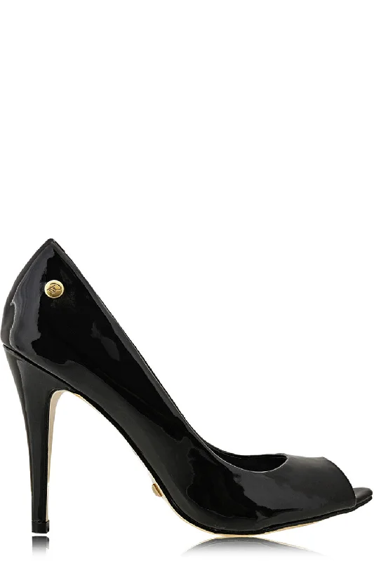 Sleek and Shiny Patent Pump Heels for a Polished Look--BLINK LANE Black Patent Peep Toe Pumps