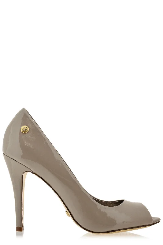 Sleek and Shiny Patent Pump Heels for a Polished Look--BLINK LANE Taupe Patent Peep Toe Pumps