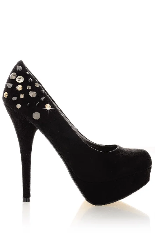 Affordable Suede Ankle Pumps for All-Day Wear--BLINK SPIKE Black Suede Pumps