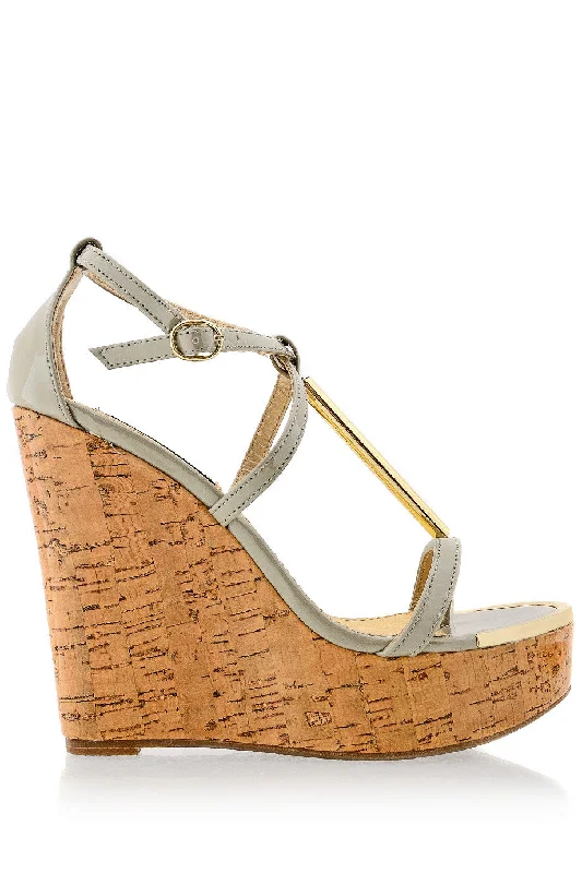 Sleek and Shiny Patent Pump Heels for a Polished Look--BLINK WINONA Taupe Patent Cork Wedges