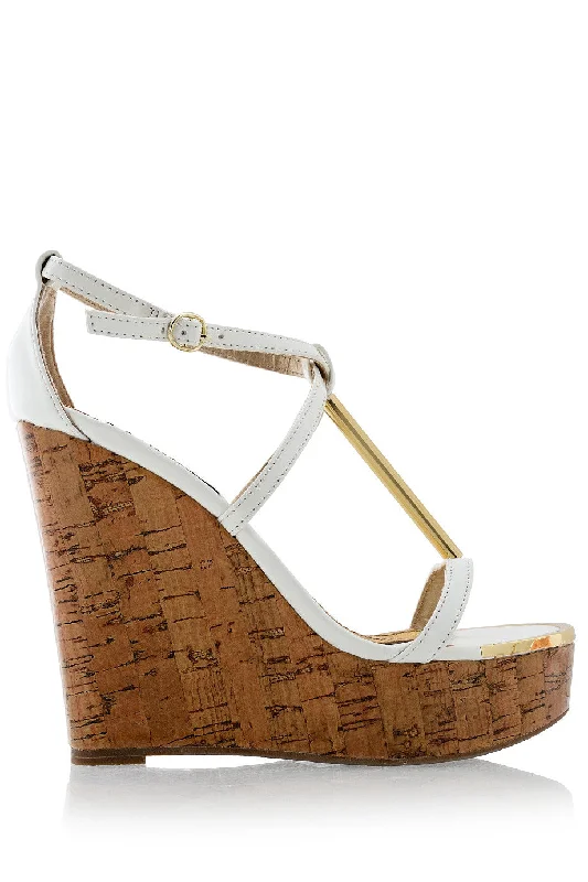 Sleek and Shiny Patent Pump Heels for a Polished Look--BLINK WINONA White Patent Cork Wedges