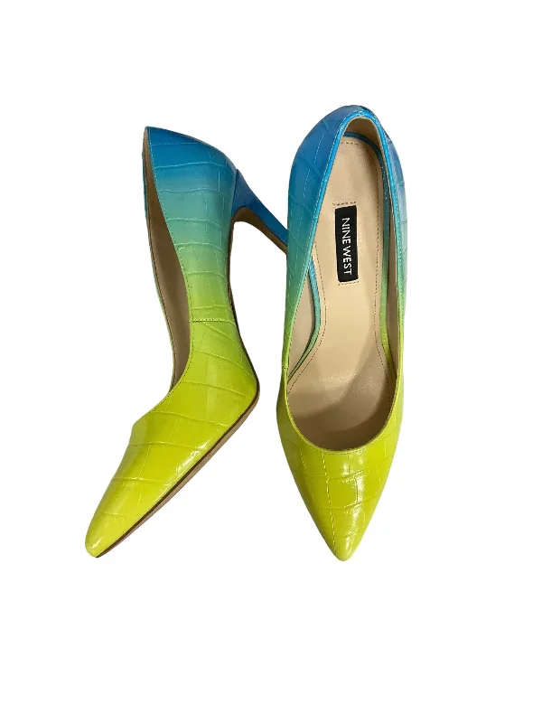 Stiletto Heel Pumps with Perfect Fit--Blue & Green Shoes Heels Stiletto Nine West Apparel, Size 8.5-Fashionable & Classic