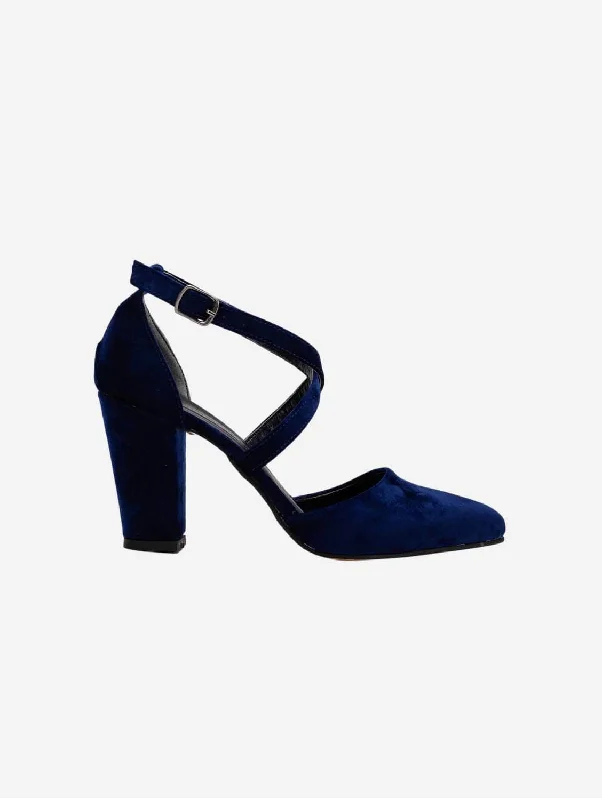 Luxurious Velvet Women's Pumps with Soft Finish---Sina Vegan Velvet Criss Cross Heels | Blue