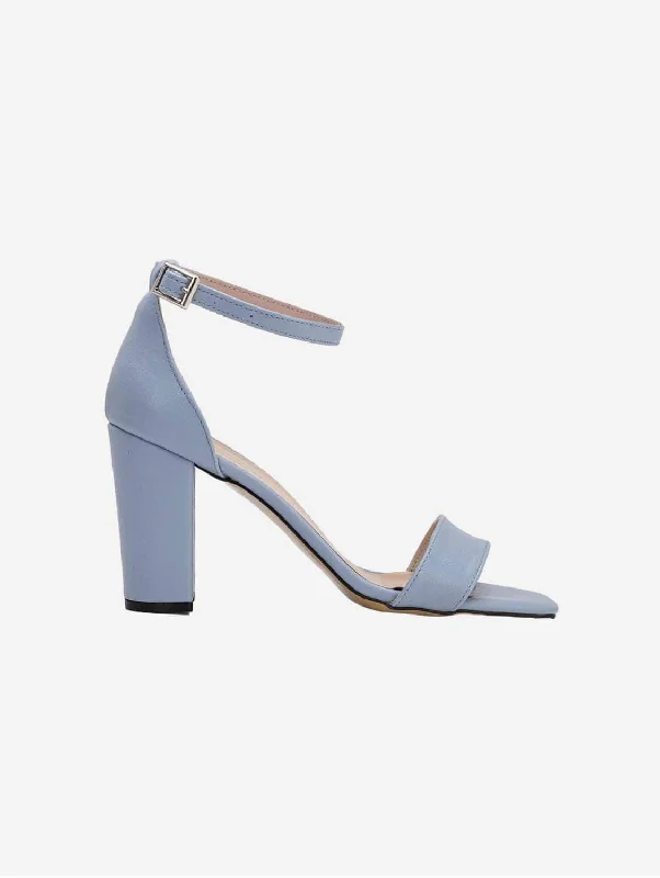 Stylish Open Toe Heels for Summer--Jess Open Toe Block Vegan Heels | Light Blue