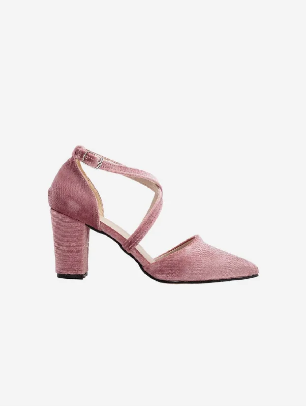 Luxurious Velvet Women's Pumps with Soft Finish---Sina Vegan Velvet Criss Cross Heels | Blush