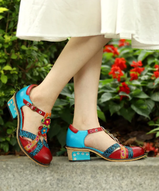 Versatile Dress Heels for Formal and Casual Wear---Boho Colorblock Embossed High Heels Splicing Chunky High Heels