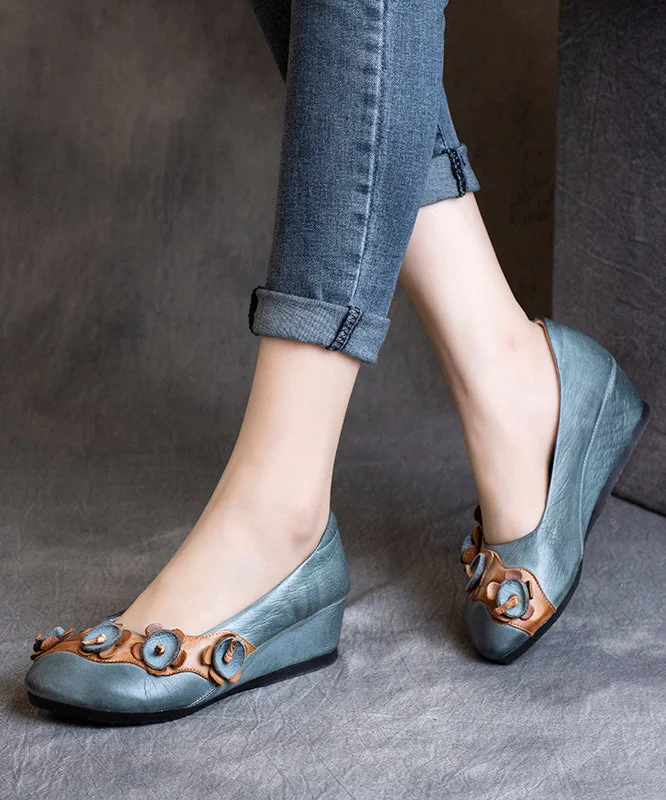 Versatile Heeled Sandals for Any Occasion---Boho Handmade Floral Splicing Dark Grey Wedge Heels