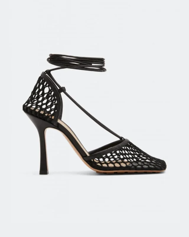 Bottega Lace-Up Leather Trimmed Mesh Pumps---Comfortable Leather Pumps for Office and Everyday Wear