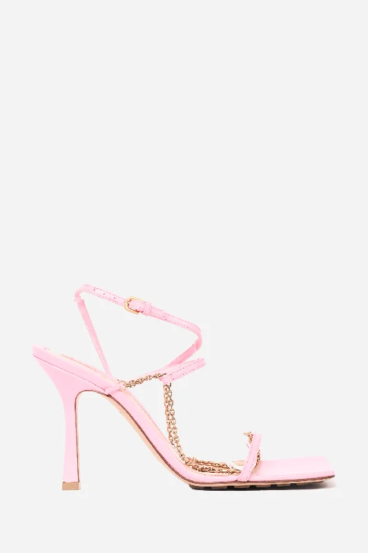 Bottega Veneta Pink Leather Chain Detail Heels Size 38---Comfortable Leather Pumps for Office and Everyday Wear