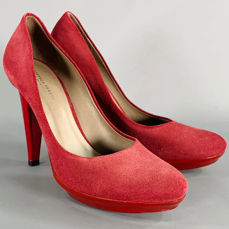 Affordable Suede Ankle Pumps for All-Day Wear--BOTTEGA VENETA Size 6.5 Burgundy Suede Platform Heels Pumps