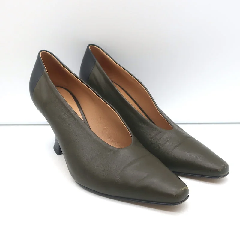 Versatile Heeled Sandals for Any Occasion---Bottega Veneta Two-Tone Pumps Dark Olive & Black Size 37.5