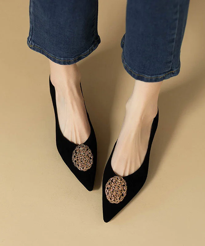 Affordable Suede Ankle Pumps for All-Day Wear--Boutique Comfy Black Suede High Heels Pointed Toe